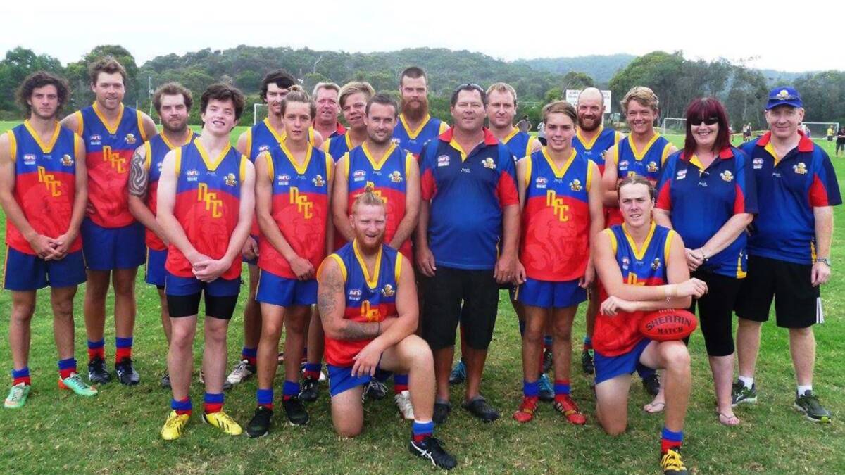 READY TO PLAY: The determined Narooma Lions before their game on Saturday against second placed Merimbula Diggers.