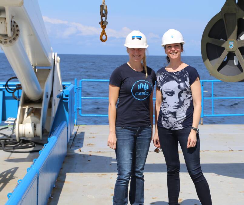 SCIENCE SHINES: Amy Nau and Martina Doblin aboard the RV Investigator. With Iain Suthers, they have rewritten the undersea geology books.