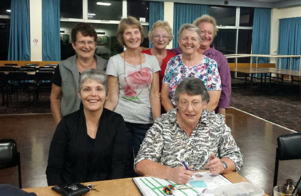 Helping out with Bermagui Biggest Morning Tea preparations are members of the Bermagui Country Club ladies darts team Joy, Carmel, Edith, Chris, (front) Julie and Betty. Picture: Sandra O'Keefe