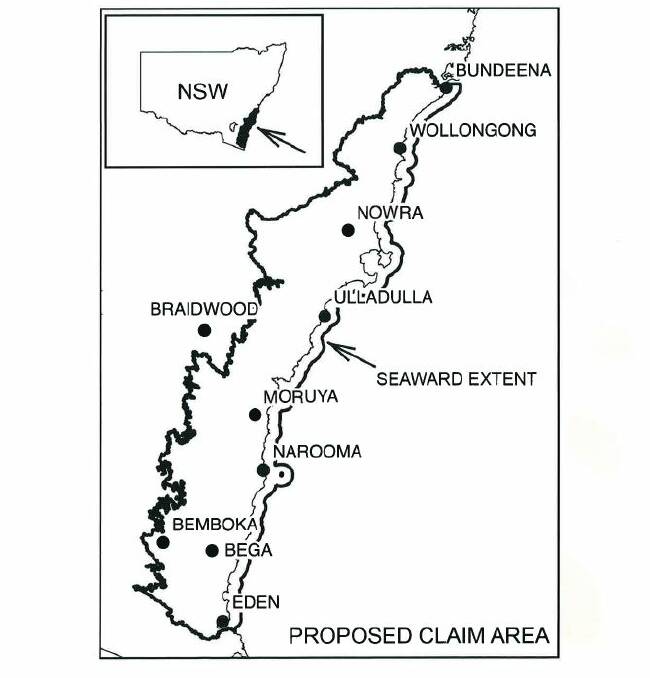 The proposed area of claim highlighted in a native title application.