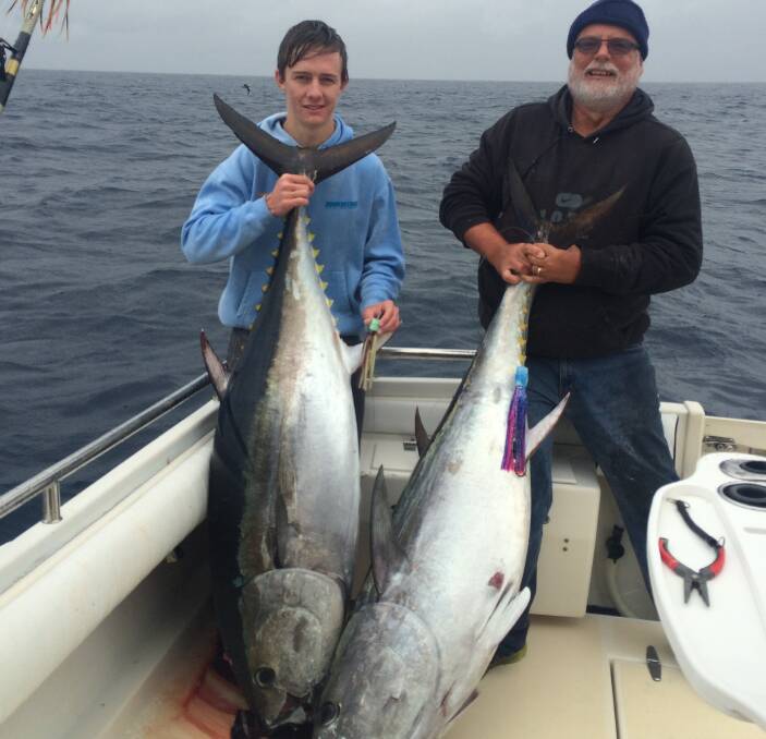 TOP CATCH: Daniel McAuliffe and Peter Haar with bluefin tuna taken off Batemans Bay.