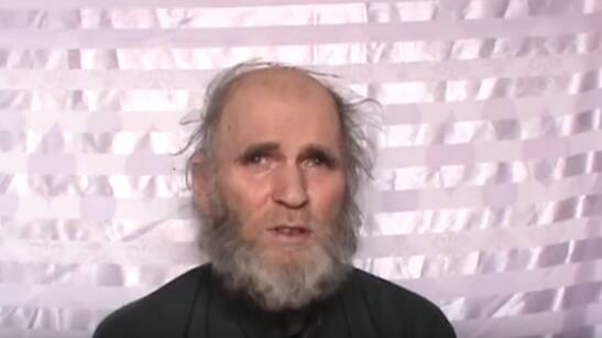 A man identified as American Kevin King pleads for his release in a video released by the Taliban. Picture: Screengrab/Youtube