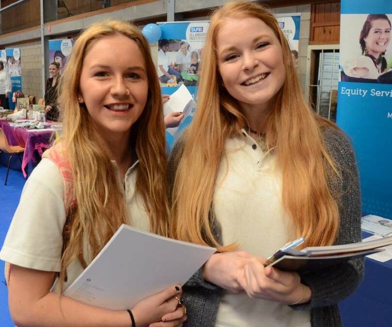 CAREERS: Molly Britten and Abbee Suffern at the 2015 Far South Coast Careers Market at Moruya. 