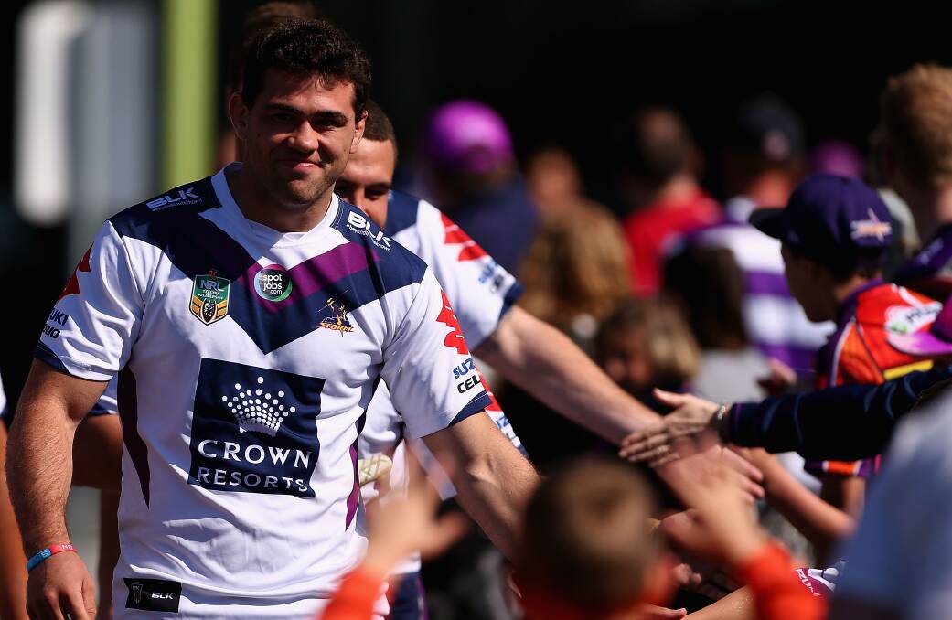 Shadow call-up: Bega boy Dale Finucane was all smiles meeting fans, with the Melbourne Storm lock called into Blues camp for this week's big State of Origin match. Picture: Getty