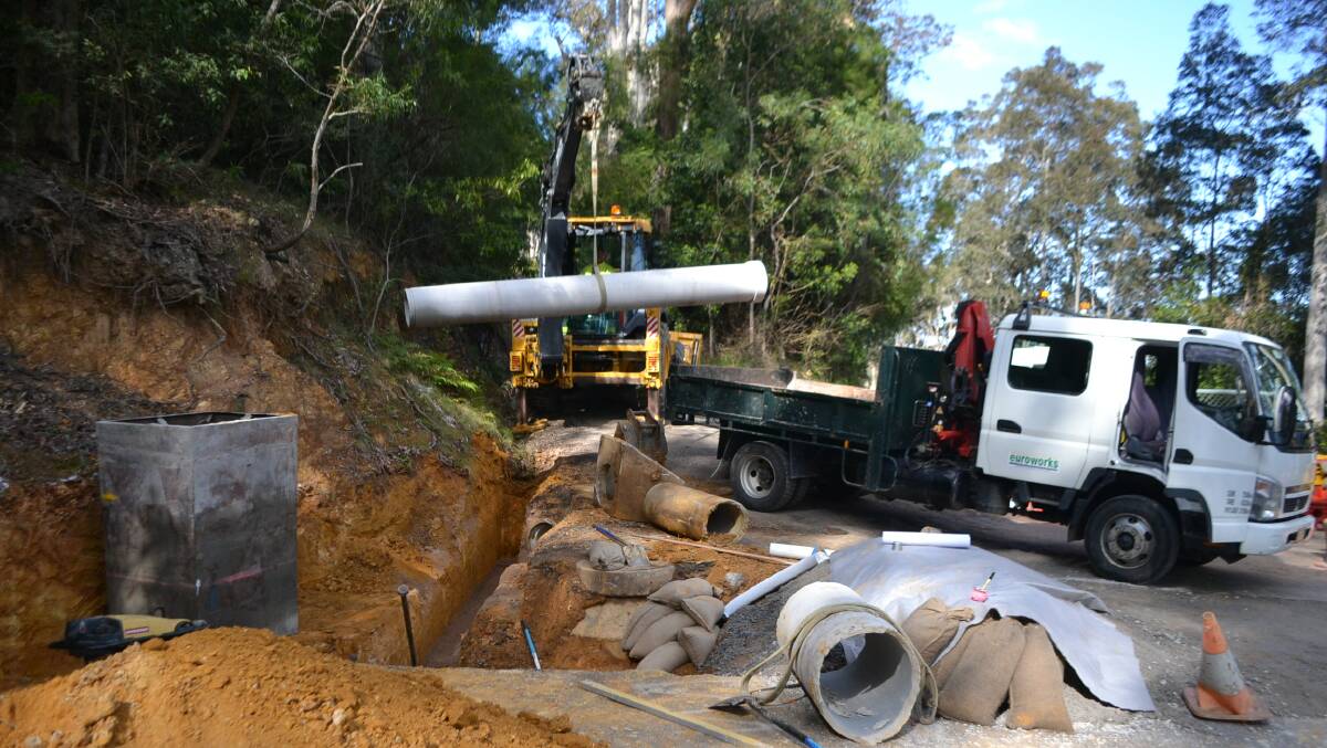 Photos of the work being done on Centenary Drive, Narooma
