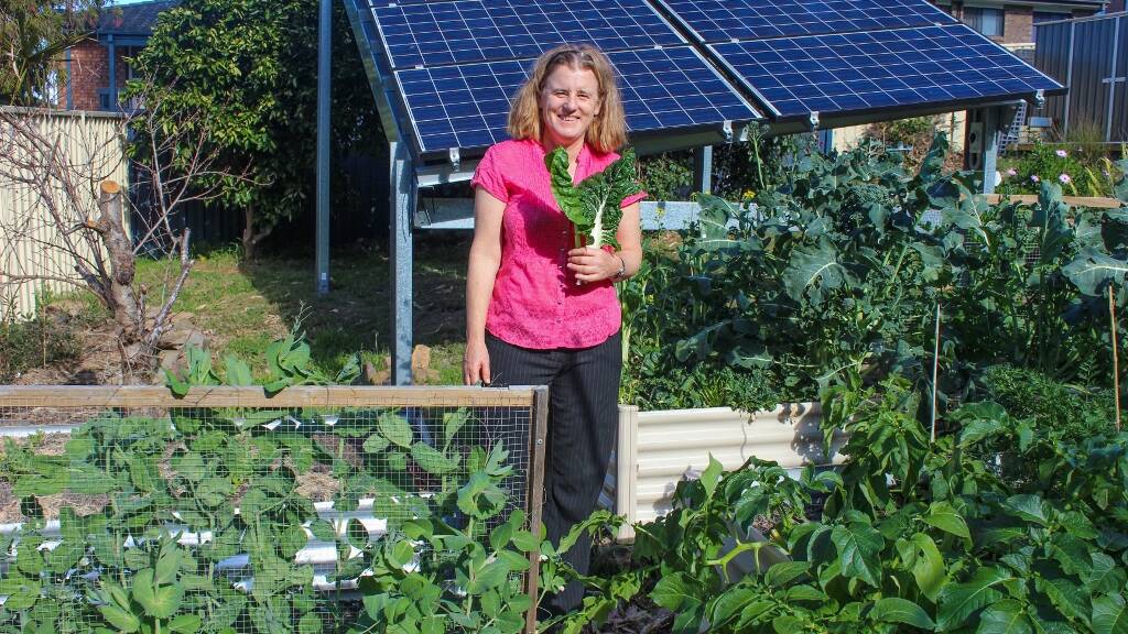 HOME GARDEN: Kathryn Maxwell, SAGE Home Garden Coordinator, in her own garden which has above ground veggie beds full of winter vegetables.
 