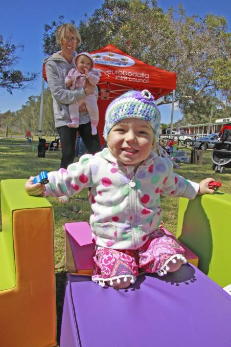 Two-year-old Ginger Rixon (front) loves going to the Tuross Head and Bodalla 3Bs playgroups. They also give mum Alice a chance to network, and seven-and-half-month-old sister Rosa an opportunity to learn and interact with the environment. 