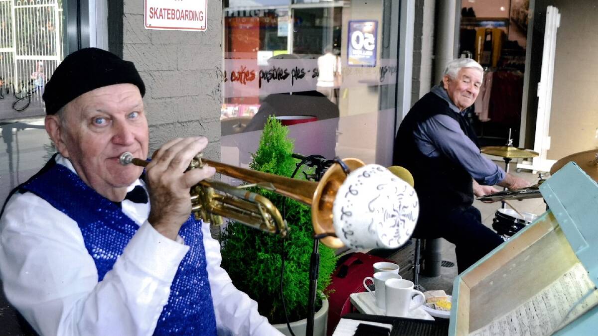 Narooma musician Mark Whitty plays his precious trumpet that went missing outside the Narooma Golf Club on Friday night. 