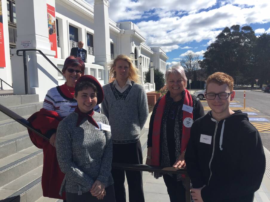 Narooma’s team representing France at MUNA at Old Parliament House in Canberra consisted of Narooma High Year 11 students Cyann Vlatovic (front left) and Isaak Anderson;  Narooma Rotarian Sandra Doyle (back left), Narooma High teacher Lachlan Reilly and Rotarian Lynda Ord. 