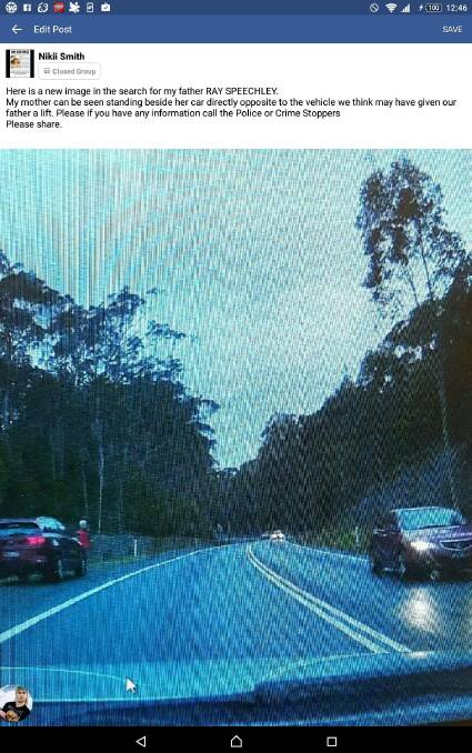 The full photograph taken on the scene on Thursday. Ray Speechley's wife Jan can be seen standing next to her car on the left, while the car that stopped and possibly chatted with Ray is on the right.  