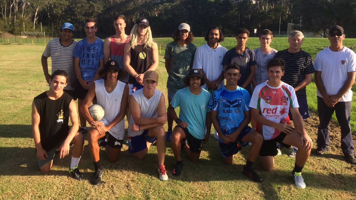 Eighteens ready to go! The Narooma Devils Under 18s with coaches Mark Lonsdale and Kerry Day at right have had excellent numbers at training but we need those slow starters in seniors and League Tag to get to training and fill the teams.   