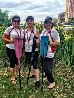 MASTERS PADDLERS: Heather McMillan, Sue Seath and Lyn Bambach joined the Southern Warriors to compete in the Adelaide Masters Games. 