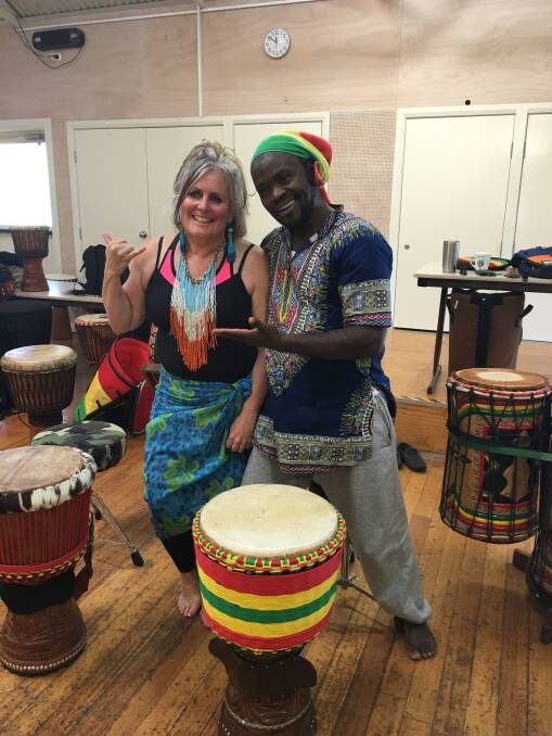 MEET THE MASTER: Djembe Forte recently hosted a drumming dancing workshop with world renowned West African drummer Mohamed Bangoura, who gave Gilly some tips for her performance next week.