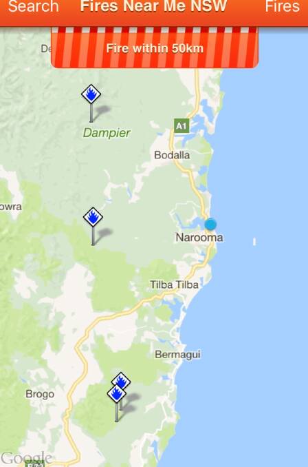Hazard reduction burns to the south and west of Narooma can be tracked on the Fire Near Me app.  