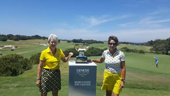 Bermagui Ladies Club champion Maggie Hayes with her friend and on this occasion caddy Lynn Ponsford.  
