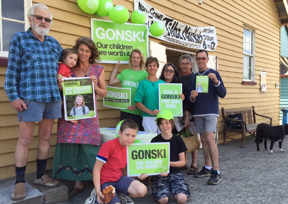 TILBA CREW: Lachlan Reilly and Nadine Hills organised the Gonski stand at Tilba on Saturday morning where supporters were signed up.