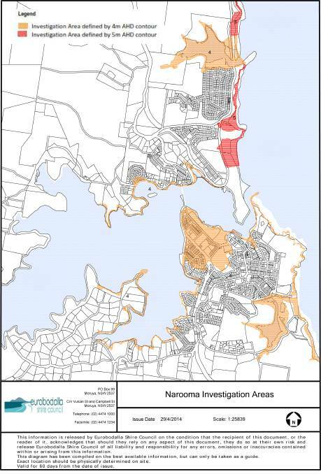 NAROOMA: The mapped areas identified by council at risk of sea-level rise will be reviewed. 