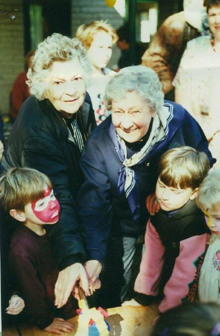 MRS ODGERS: Mrs Ruth Odgers on the left and Mrs Edna Jonas at the Narooma Pre-school's 20th birthday. Their generosity of time and donations started the pre-school. Mrs Jonas was the wonderful lady who donated all that money to various children's organisations a few years ago.