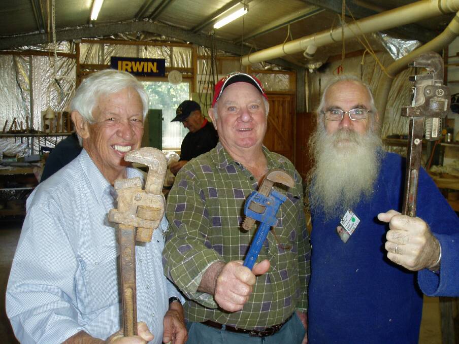 Focus on health: Wallaga Lake Bermagui Men's Shed members Ted Ferguson, Brian Byrne and Jack Couch get behind the "Spanner in the Works?" campaign.