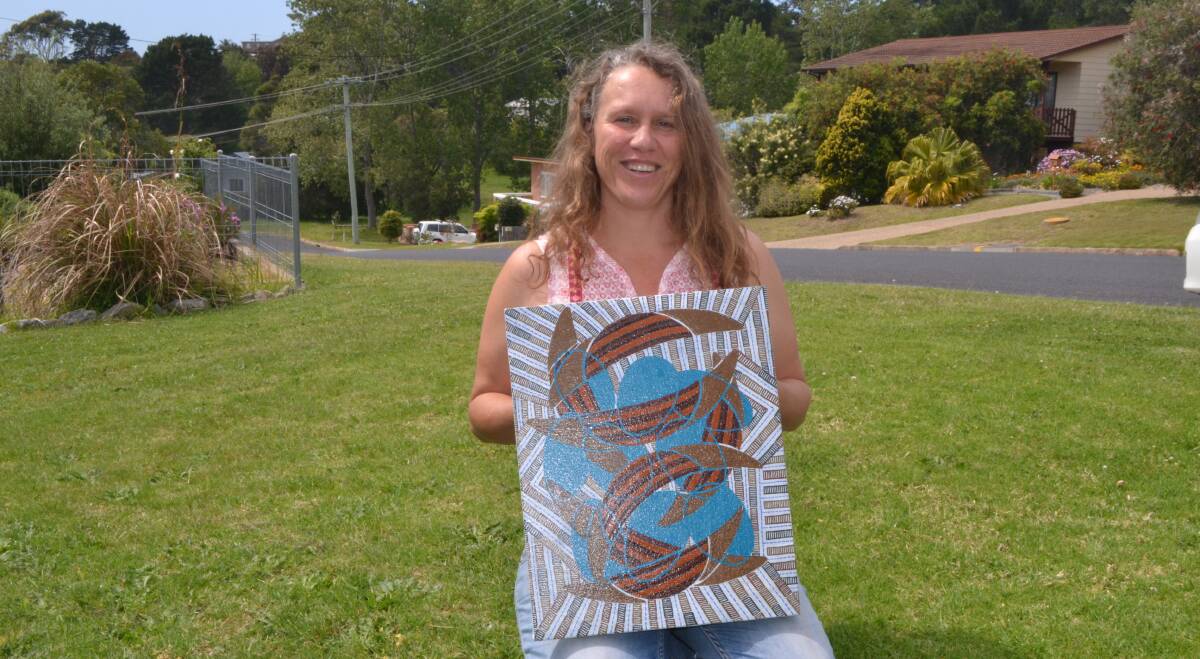 TRAGIC STORY: Dalmeny artist Natalie Bateman with her previous artwork that depicts the historic Montague Island mass drowning tragedy.