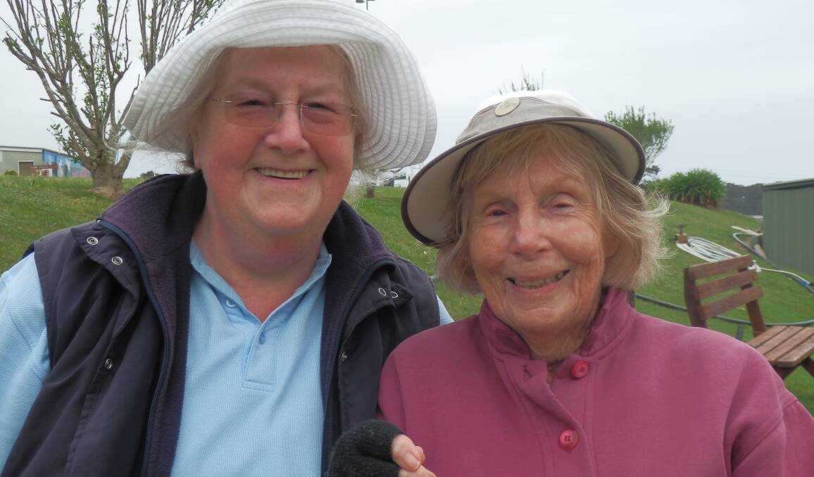 THE WINNERS: Grinning winners of the Level Handicap Doubles in NSSC croquet are Janet Jones and Pearl Hanson.