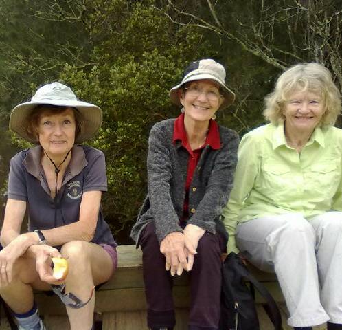 PIT STOP: Dalmeny Narooma Bushwalkers Kerren Ogg, Jeanine McMahon and Elaine Cuthbert were with walk leader Maggie Finch (absent) when they had lunch on Punkalla Bridge.
