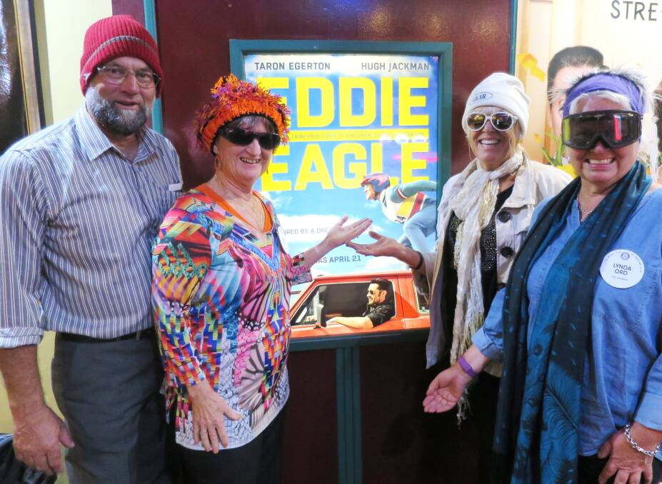 Rotarians John and Sandra Doyle, Angie Ulrichsen and Lynda Ord get in the ski mood for the Eddie the Eagle fundraiser on Thursday, May 5. 