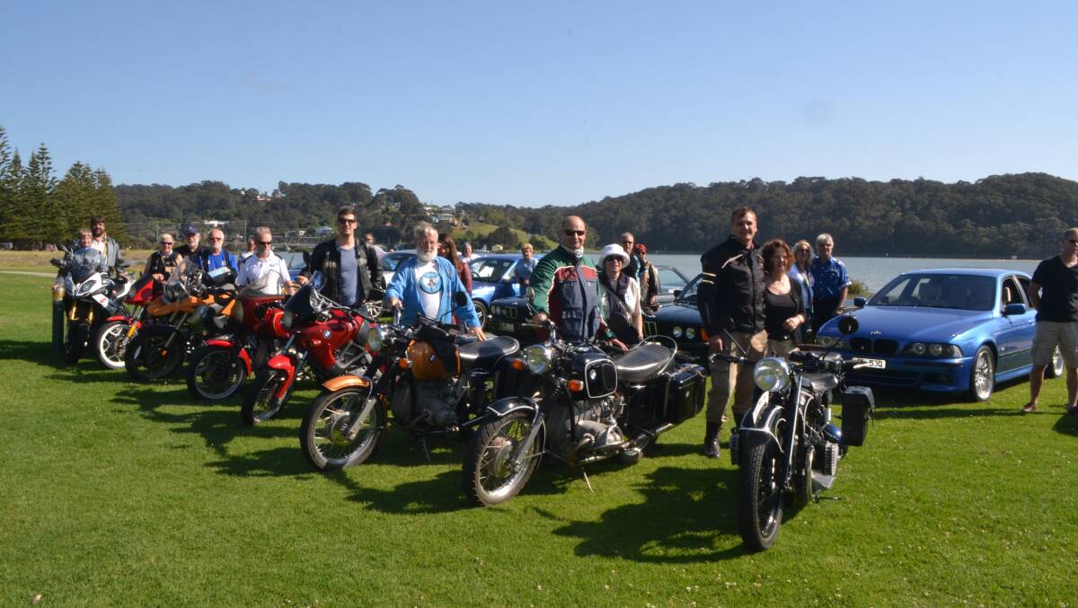 The BMW bikes and cars lined up at Narooma