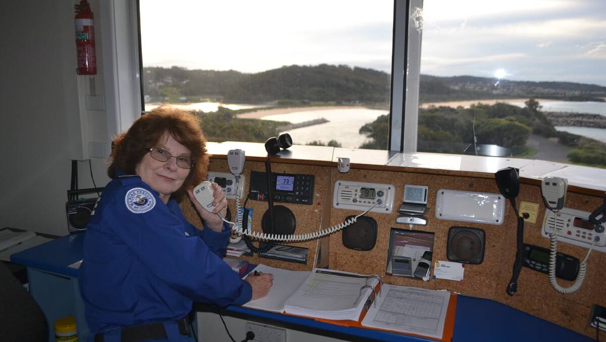 FINAL SHIFT: Marine Rescue NSW volunteer Brenda Cavey on her final shift as radio operator at the Narooma rescue base.  