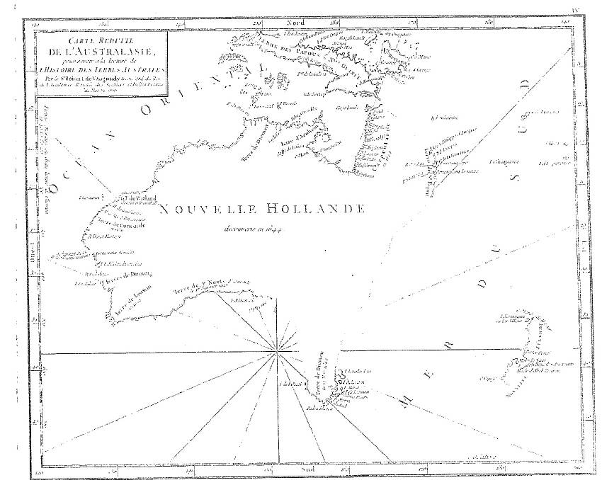 A chart used by Captain James Cook. Origins 1756 by Didier Vaugondy, Paris. Source: Australia in Maps NLA, 2007, 746-47