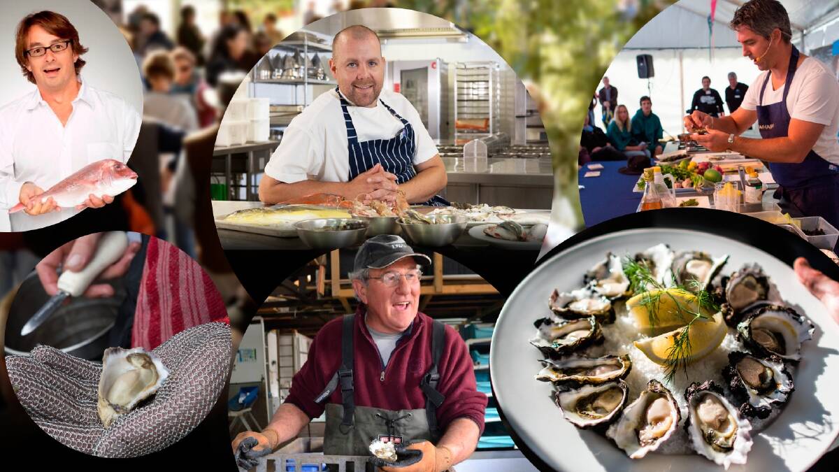 Featuring at Narooma Oyster Festival will be John Susman, top left, judging the shucking competition, executive chef Colin Barker of The Boathouse in Sydney, Dave Campbell of Wharf Road in Nowra, and South Coast oyster farmers including David Maidment of Narooma.  