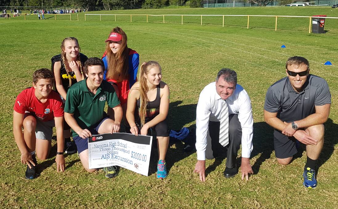 Narooma Sporting and Services Club general manager Mr Tony Casu attended the high school, meeting with teacher Dion Café of Narooma High School’s sports department, along with the group of students who will be attending the sports management excursion this year. 