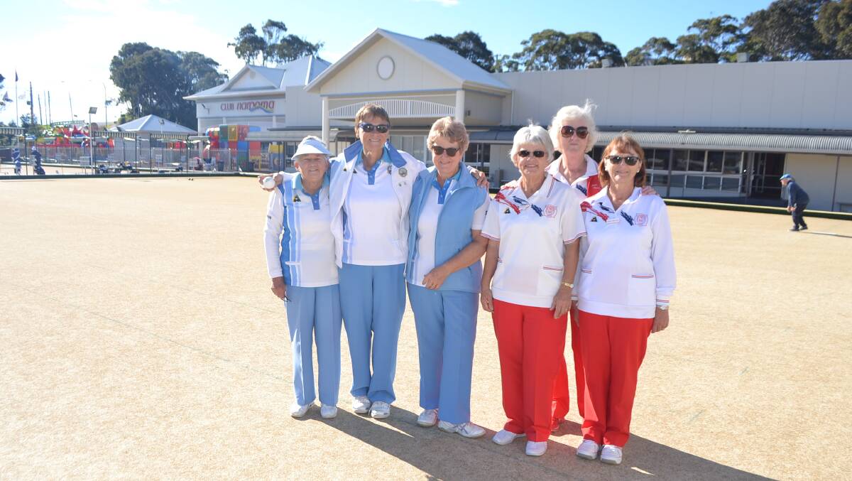 GREEN QUEENS: Pictured at the Far South Coast District Women's Bowls Association combined match at Club Narooma are Narooma bowlers Lorraine Mitchell, Gail Riley and Gail Palmer with Dalmeny's Maureen McKenzie, Anne Luke and Chris Hansen.