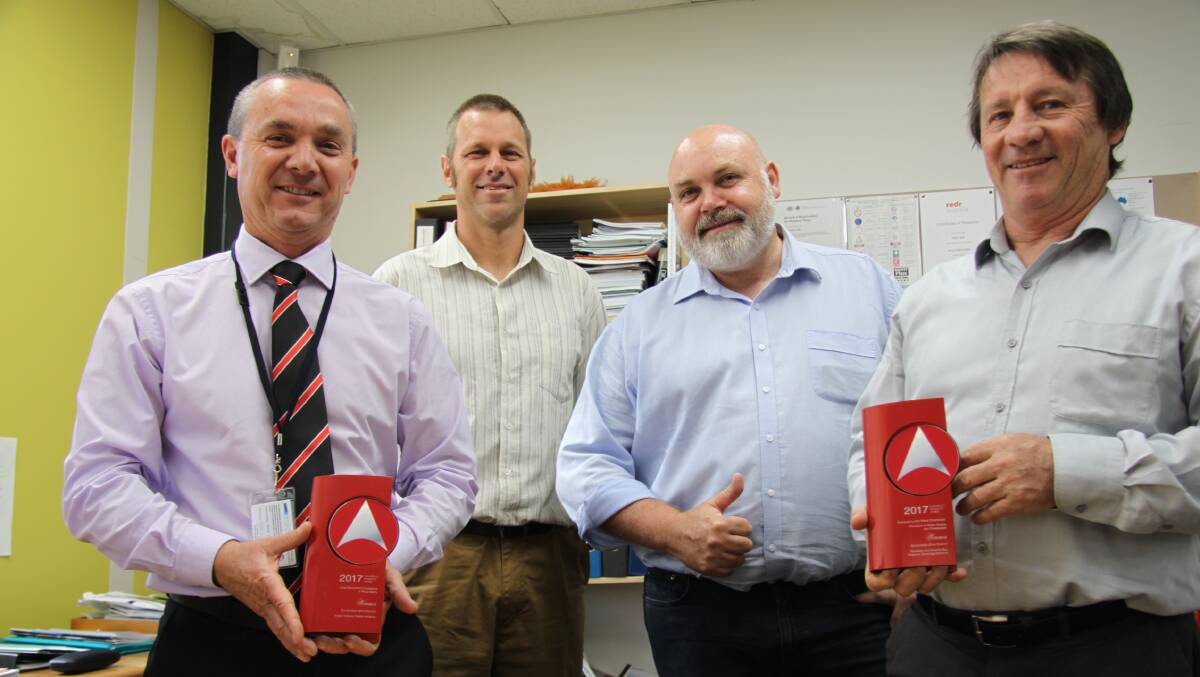 Eurobodalla Shire Council’s infrastructure team won two awards at the IPWEA NSW 2017 Engineering Excellence Awards. (l-r) Director of Infrastructure Services Warren Sharpe OAM, Project Engineer Harvey Lane, Manager Water and Sewer Brett Corven, and Traffic Coordinator Dave Hunter. 