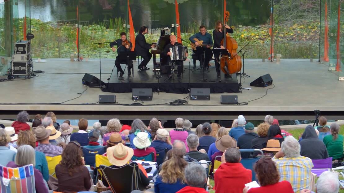 Tango Jam 2 perform in the Four Winds Sound Shell on Sunday. Picture: Caitlin Brown