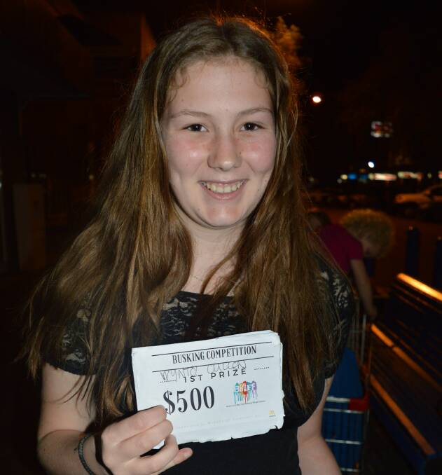 Winning herself $500 in the Busking Competition at the Fringe Festival in Batemans Bay on Saturday was Wynta Cullen.