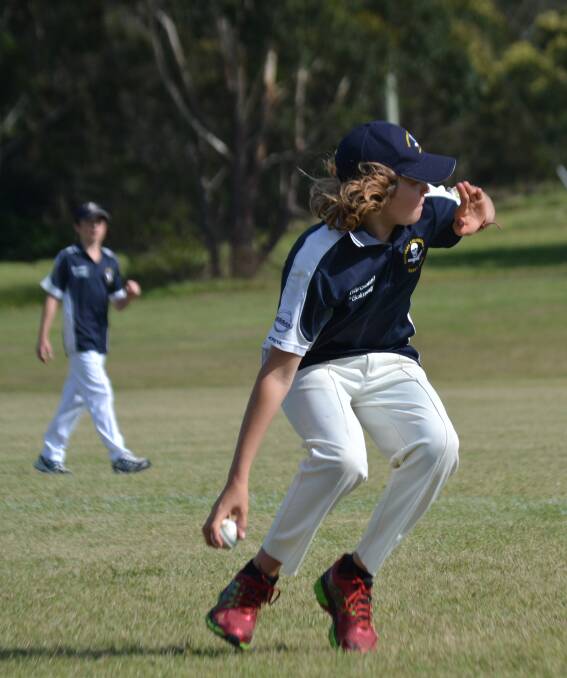 HALF-CENTURY: Southern Eurobodalla under 14s player Theo Turner, pictured fielding during the first round match at Tuross, top-scored with a blistering 53 runs against Pambula Red Dogs on Saturday.