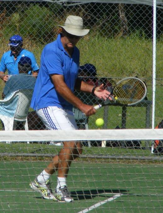 Bermagui’s Bill Tyson moves to hit a backhand at the 2015 tournament.