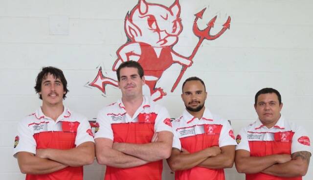 RED AND WHITE: Narooma Devils Rugby League Club coaches for 2016 are Clint Wright (first grade), Todd Wright (under 18s), Koorin Campbell and Troy Cook (reserve grade). The ladies' league tag coaching position is still open.