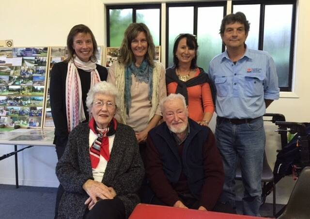 Heading north: Maureen and Jim Baker (front) with Eurobodalla Council’s Emma Patyus, Heidi Thomson and Deb Lenson, and Peter Gow from Local Land Services.
