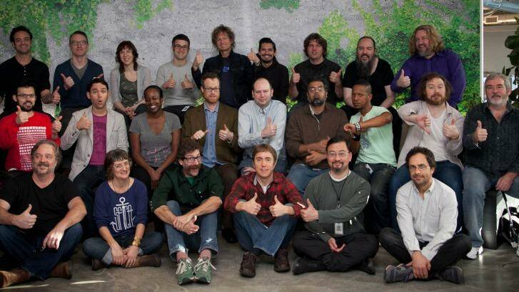 Listen up: Some of the music analysts at Pandora. Scott Pinkmountain is seated front, third from left. Photo: Supplied