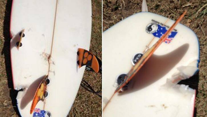 A photo on Facebook, believed to be the board of the man bitten by a shark at Ballina on Wednesday.  Photo: Facebook: Scott Crump