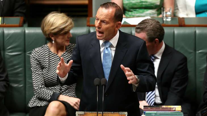 Prime Minister Tony Abbott during Question Time on Monday. Photo: Alex Ellinghausen