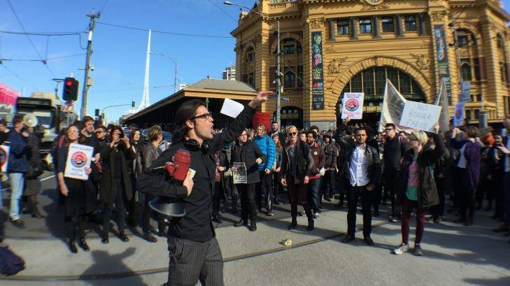Demonstrators protest against the planned Operation Fortitude in Melbourne. Photo: Joe Armao