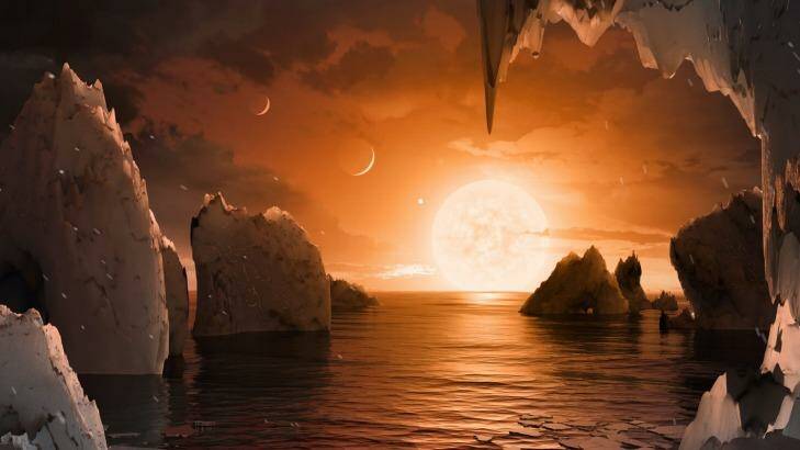 An artist's conception of the view from the fifth planet of the TRAPPIST-1 system. Photo: NASA/JPL