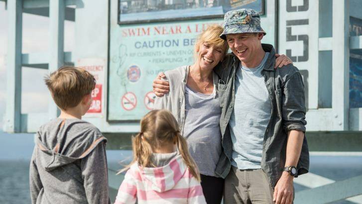 Family man: Pegg with Toni Collette and children in <i>Hector and the Search for Happiness</i>.