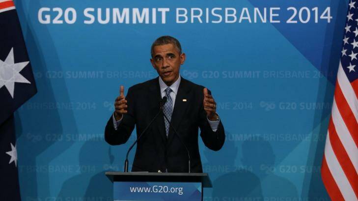 Thumbs up: US President Barack Obama at the Brisbane G20 summit. Photo: Andrew Meares
