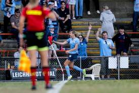 Sydney FC's Mackenzie Hawkesby celebrates her goal against the Central Coast Mariners. (Steven Markham/AAP PHOTOS)