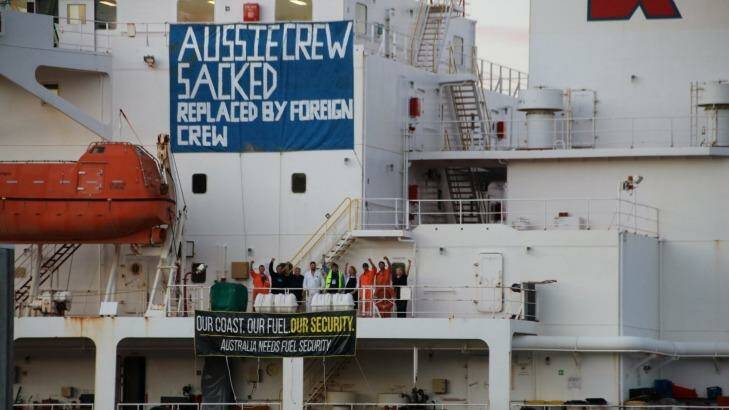 Striking crew on board the Alexander Spirit fuel tanker. Photo: Supplied