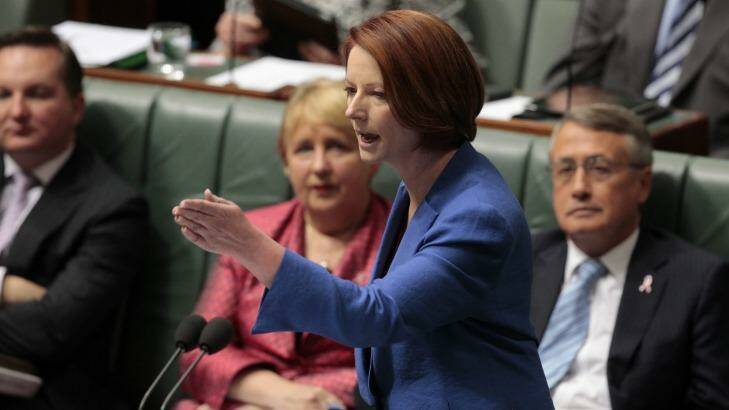 Julia Gillard delivers her famous misogyny speech to Parliament, a speech that attracted 2.5 million hits on YouTube. Photo: Andrew Meares